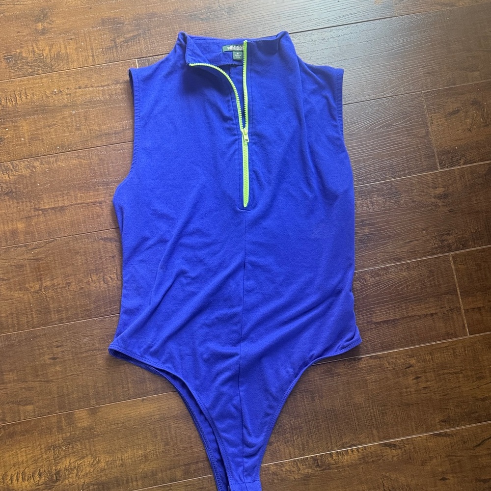 Wild Fable cobalt blue Bodysuit with Neon Green Zipper